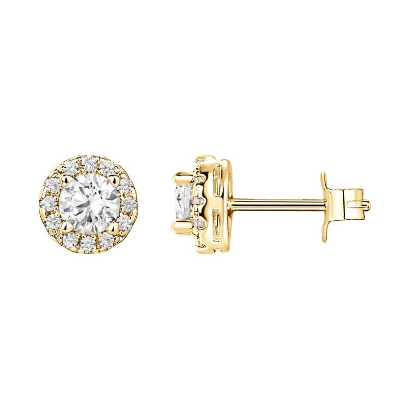 PAVOI 14K Gold Plated 925 Sterling Silver Post Round Halo Cubic Zirconia Stud Earrings in Yellow Gold - Image 1