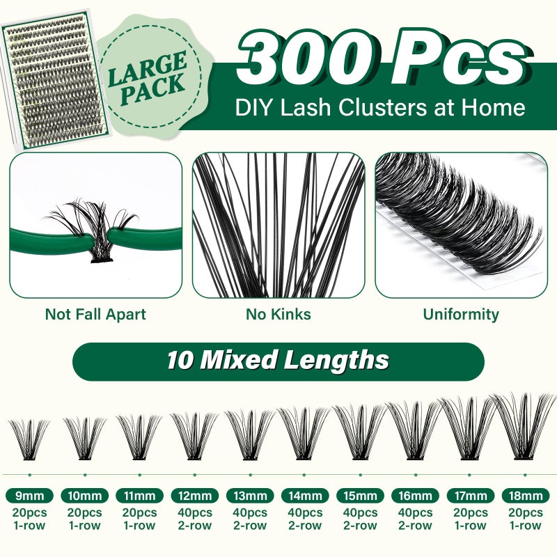 KEYYOU طقم تمديد الرموش DIY KEYYOU 300 قطعة طقم تمديد رموش فردية 40D 0.07D تجعيد 9-18 مزيج مجموعات الرموش مع مزيل الغراء وملحق سهل الاستخدام للمبتدئين (طقم-40D-0.07D، 9-18 مزيج) - Image 4