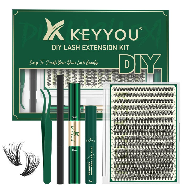 KEYYOU طقم تمديد الرموش DIY KEYYOU 300 قطعة طقم تمديد رموش فردية 40D 0.07D تجعيد 9-18 مزيج مجموعات الرموش مع مزيل الغراء وملحق سهل الاستخدام للمبتدئين (طقم-40D-0.07D، 9-18 مزيج) - Image 1