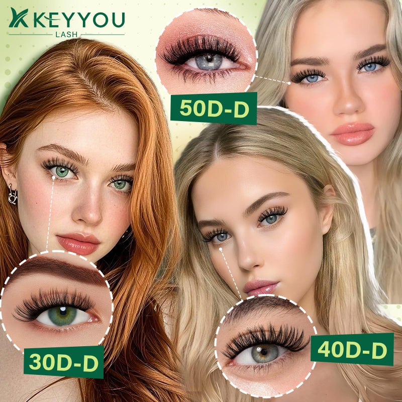 KEYYOU طقم تمديد الرموش DIY KEYYOU 300 قطعة طقم تمديد رموش فردية 40D 0.07D تجعيد 9-18 مزيج مجموعات الرموش مع مزيل الغراء وملحق سهل الاستخدام للمبتدئين (طقم-40D-0.07D، 9-18 مزيج) - Image 3