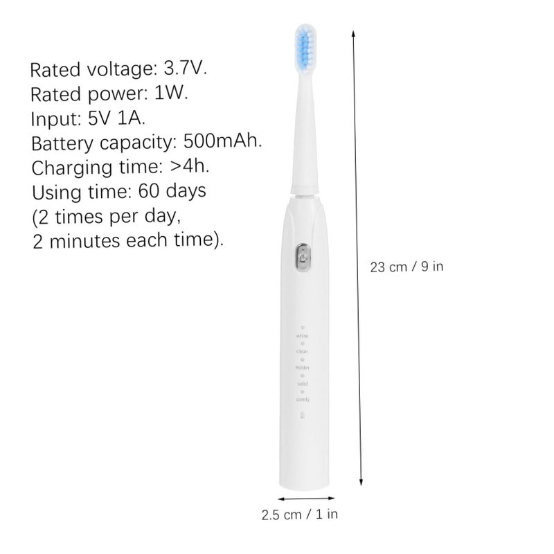 Five Speed Electric Toothbrush With USB Charging Soft Bristles For Gum Care And Timer White - Image 3