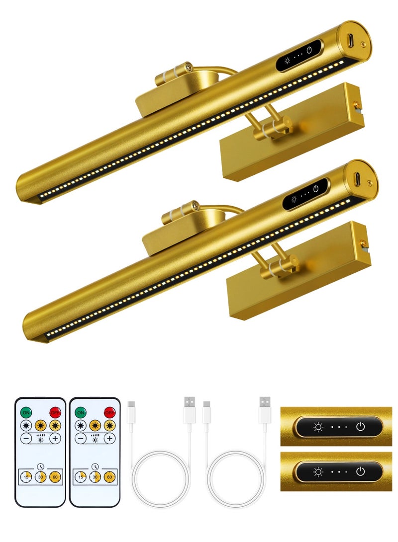 OUTON 2Pack Rechargeable Picture Light with Remote & Touch, Magnetic Battery Operated Art Light, 3-Color Dimmable, 4000mAh, Timer, Power Indicator, Wireless for Wall Paintings, Mirrors, Gallery – Gold - Image 1