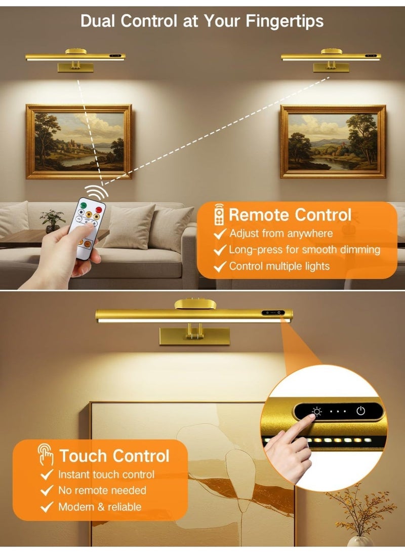 OUTON 2Pack Rechargeable Picture Light with Remote & Touch, Magnetic Battery Operated Art Light, 3-Color Dimmable, 4000mAh, Timer, Power Indicator, Wireless for Wall Paintings, Mirrors, Gallery – Gold - Image 3