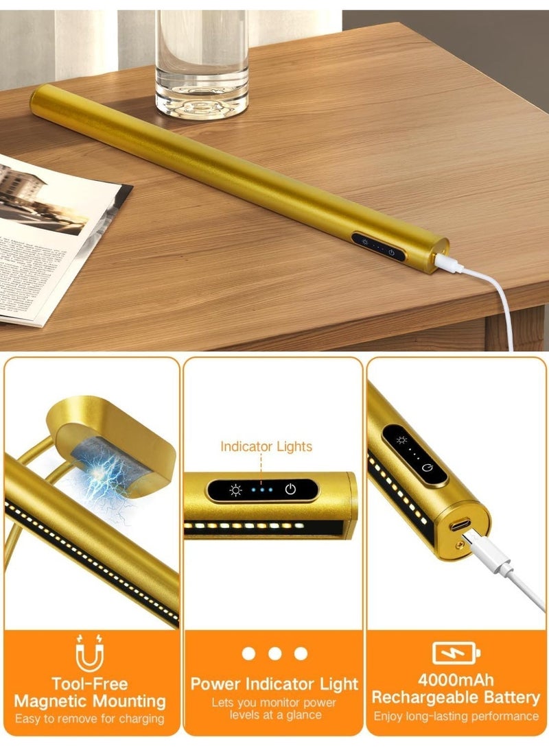 OUTON 2Pack Rechargeable Picture Light with Remote & Touch, Magnetic Battery Operated Art Light, 3-Color Dimmable, 4000mAh, Timer, Power Indicator, Wireless for Wall Paintings, Mirrors, Gallery – Gold - Image 4