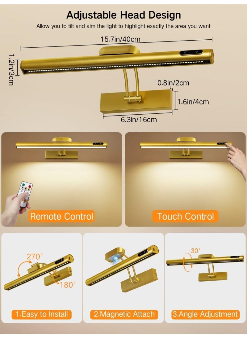 OUTON 2Pack Rechargeable Picture Light with Remote & Touch, Magnetic Battery Operated Art Light, 3-Color Dimmable, 4000mAh, Timer, Power Indicator, Wireless for Wall Paintings, Mirrors, Gallery – Gold - Image 5