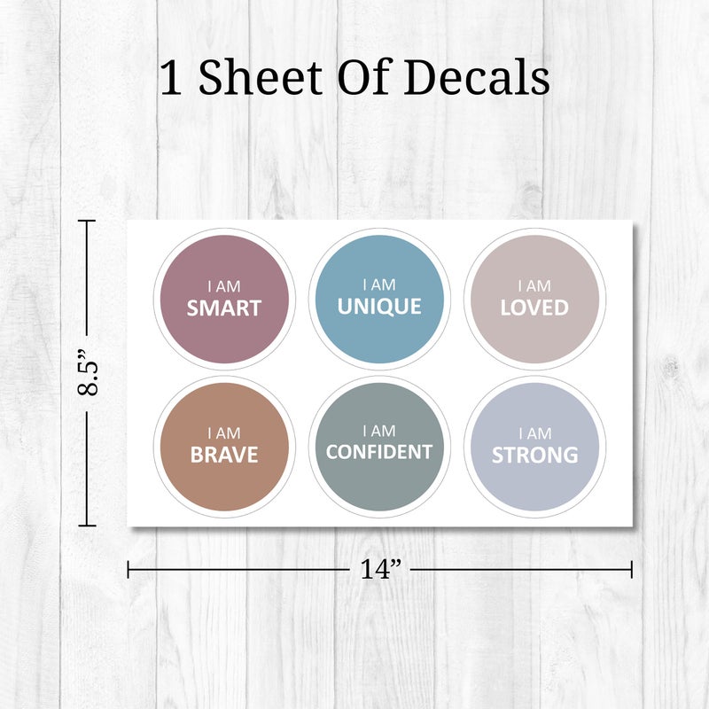 WALL PALZ Affirmation Mirror Decals - Set of 6 Colorful Vinyl Circle Dot Stickers I Am Smart  Unique  Loved  Brave  Confident - Bathroom Bedroom Dorm Apartment - Image 3