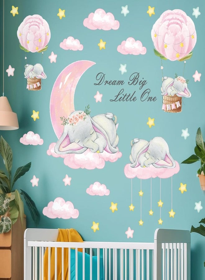 LiveGallery Removable 3D Cartoon Elephant Sleeping on the Moon and Cloud Wall Decor Sweet Dream Princess Little Girls Bedroom Wall Decal Hot Air Ballon Stars Wall Sticker for Baby Children Rooms Playroom Nursery - Image 5