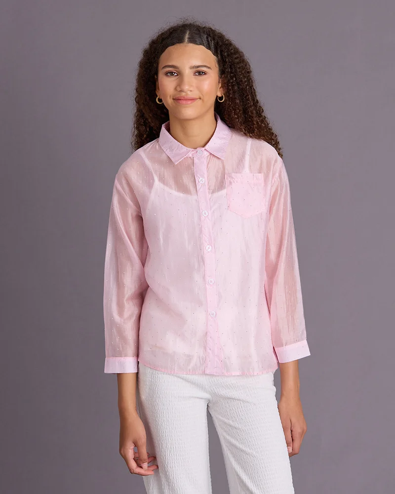 ردتاغ Senior Girls Pink Diamante Shirt With Cami