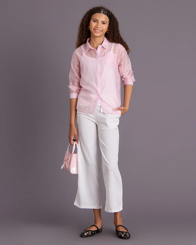 ردتاغ Senior Girls Pink Diamante Shirt With Cami
