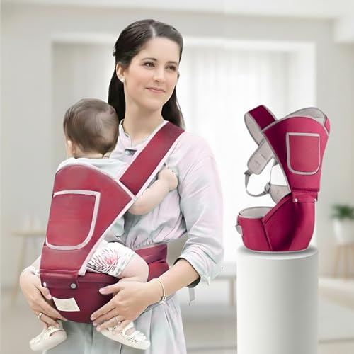 OBABY Ergonomic Hip Seat Baby Carrier: Pain-Free Lumbar Support for Parents – 5 Comfortable Carry Positions – Soft Premium Cotton, Lightweight & Adjustable – Essential Travel Gear for Infants & Toddlers (Wine Red) - Image 1