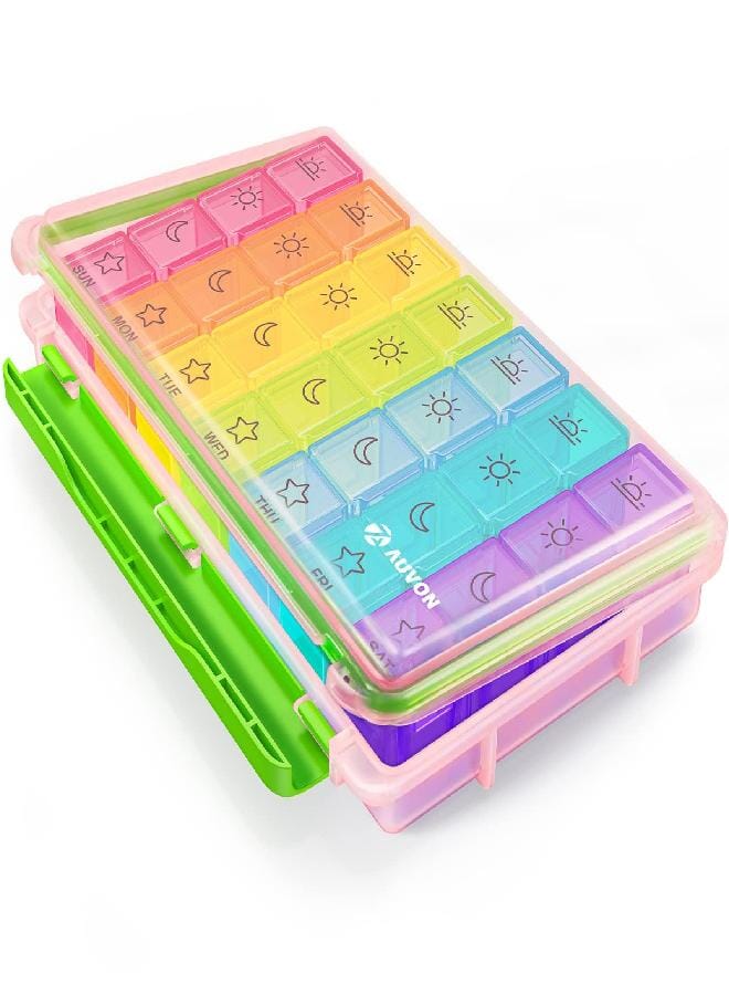 AUV0N AUVON iMedassist Moisture-Proof Weekly Pill Organizer 4 Times a Day, Large 7 Day Pill Box Portable for Travel with Removable Individual Pill Containers to Hold Vitamins, Supplements and Medication - Image 1