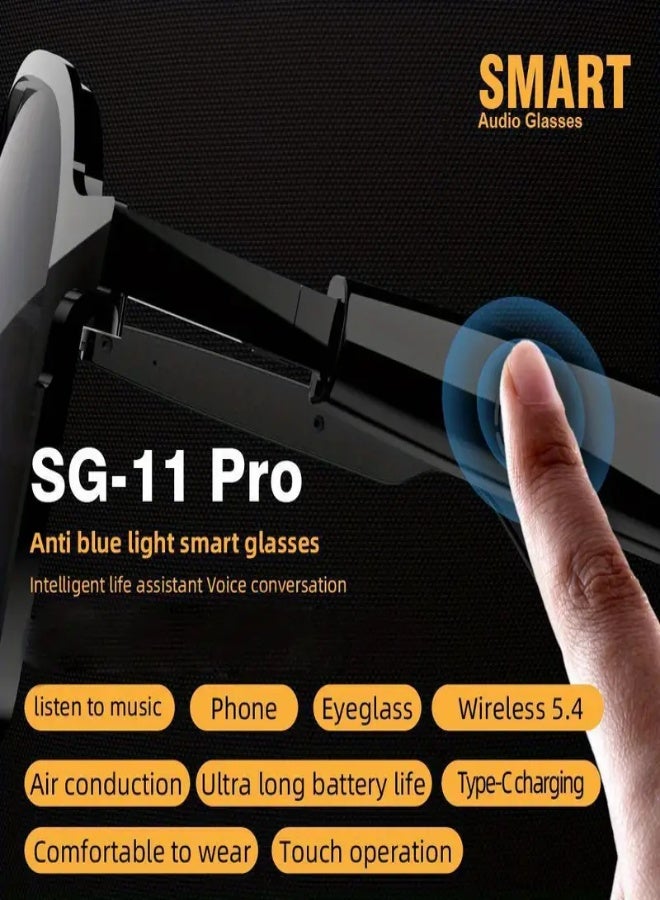 نظارات ذكية لاسلكية SG-11 PRO مع بلوتوث – حماية من الضوء الأزرق للرجال والنساء، مكالمات بدون استخدام اليدين، تشغيل الموسيقى، إطار خفيف وقوي، شحن Type-C، بطارية طويلة العمر، ملحقات تقنية، جهاز صوتي ذكي - Image 5