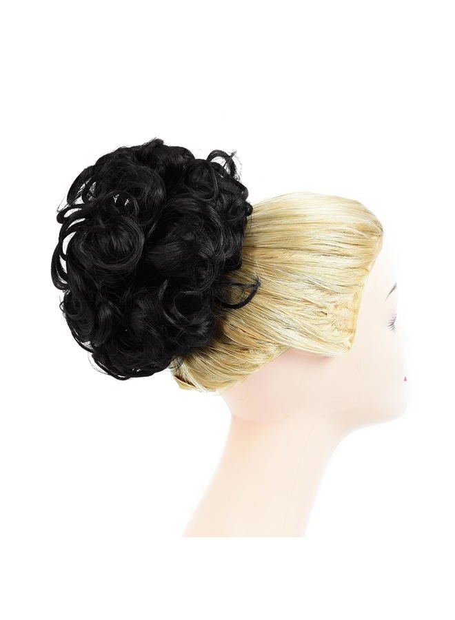 Rose bud إكليل شعر مستعار كيرلي بون إكستينشنز سكراشني أب دو صناعي مشط في كعكة فوضوية للنساء أسود طبيعي - Image 2