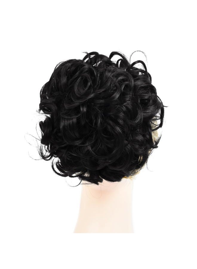 Rose bud إكليل شعر مستعار كيرلي بون إكستينشنز سكراشني أب دو صناعي مشط في كعكة فوضوية للنساء أسود طبيعي - Image 3