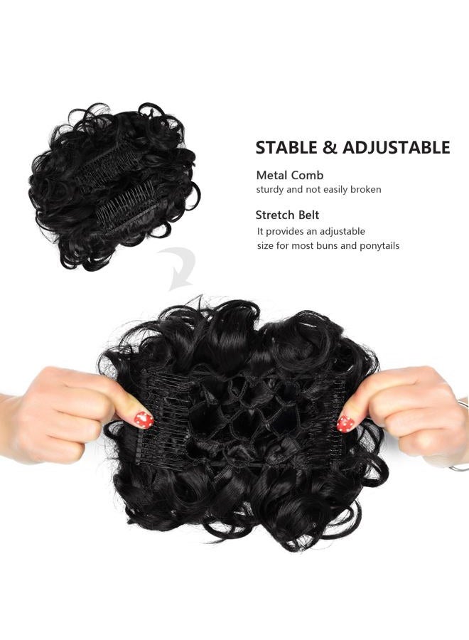 Rose bud إكليل شعر مستعار كيرلي بون إكستينشنز سكراشني أب دو صناعي مشط في كعكة فوضوية للنساء أسود طبيعي - Image 4