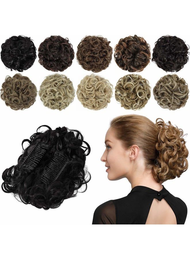 Rose bud إكليل شعر مستعار كيرلي بون إكستينشنز سكراشني أب دو صناعي مشط في كعكة فوضوية للنساء أسود طبيعي - Image 1