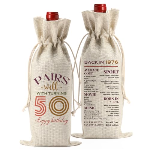 FBCCZEY Funny 50th Birthday Gifts for Women Her Men 50 Year Old Gifts for Women Wine Bag Happy Anniversary 50th Birthday Party Supplies Decorations Wine Bags for Mom Dad Grandma Coworker 2026 - Image 1