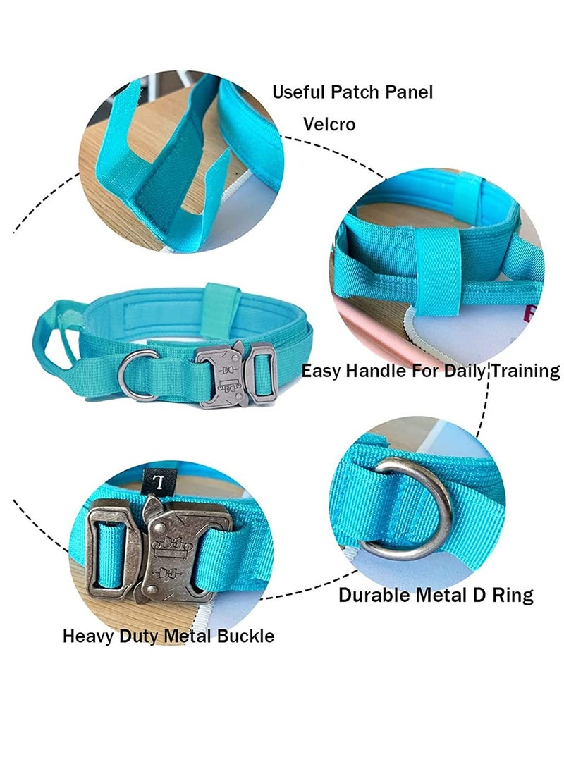 SOLARAE Tactical Dog Collar Military Adjustable Nylon Heavy Duty Metal Buckle with Handle for Training ( Blue, M ) - Image 2