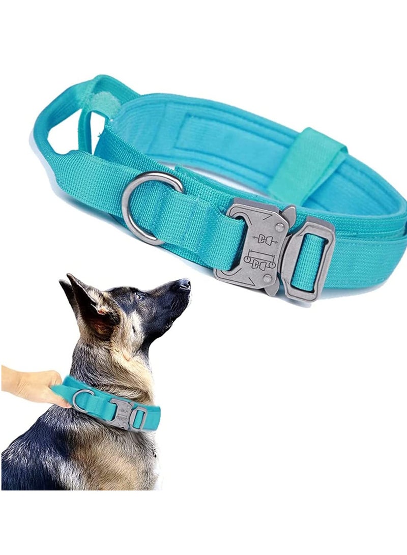 SOLARAE Tactical Dog Collar Military Adjustable Nylon Heavy Duty Metal Buckle with Handle for Training ( Blue, M ) - Image 1