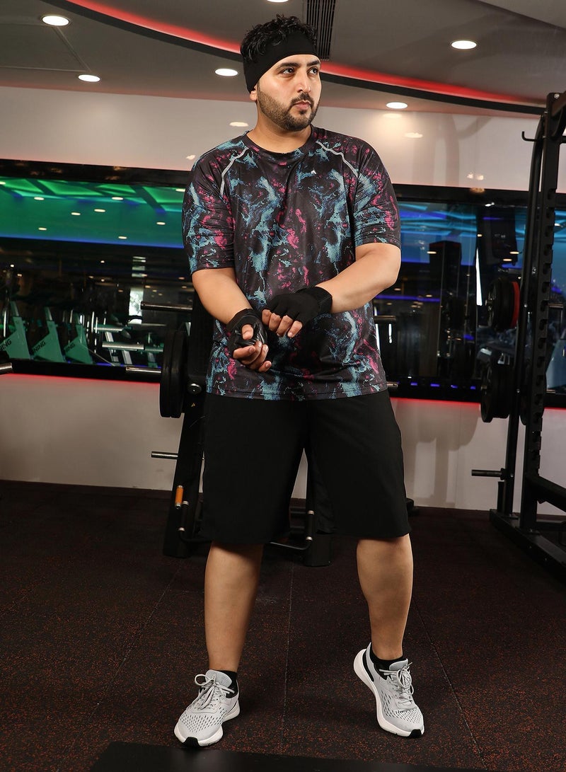 Instafab Plus Men's Midnight Black Abstract Activewear T-Shirt - Image 5