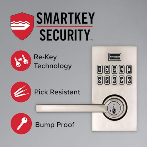 Kwikset SmartCode 917 Keypad Keyless Entry Traditional Residential Electronic Lever Deadbolt Alternative with Tustin Door Handle and SmartKey Security, Satin Nickel - Image 3