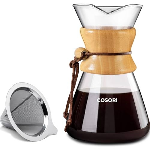 COSORI Pour Over Coffee Maker with Double Layer Stainless Steel Filter, 8-Cup, 34oz, Drip Coffee Maker, Coffee Dripper Brewer, High Heat Resistant Carafe, also for Camping, Hiking - Image 1