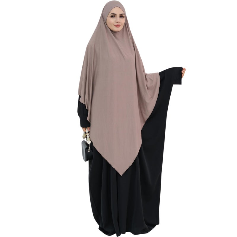 Khalat Muslim Stretch Hijab Solid Color Full Cover V-shaped Fashion Daily Prayer Mocha - Image 1