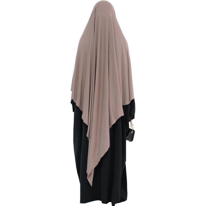 Khalat Muslim Stretch Hijab Solid Color Full Cover V-shaped Fashion Daily Prayer Mocha - Image 4