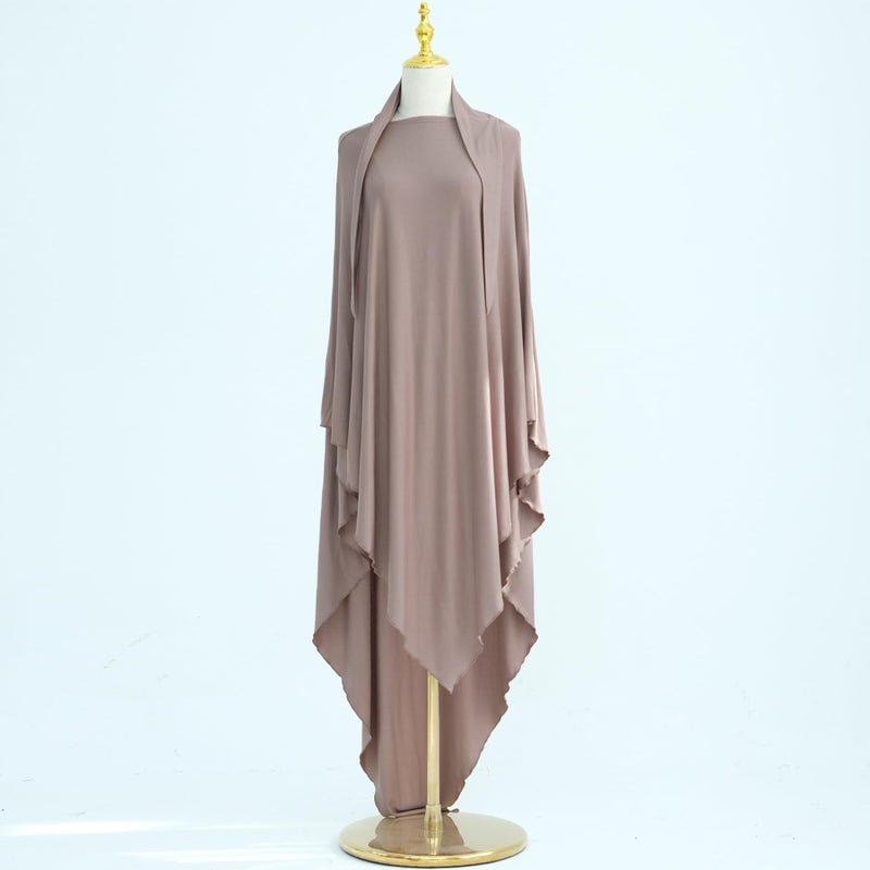 Khalat Muslim Stretch Hijab Solid Color Full Cover V-shaped Fashion Daily Prayer Mocha - Image 5