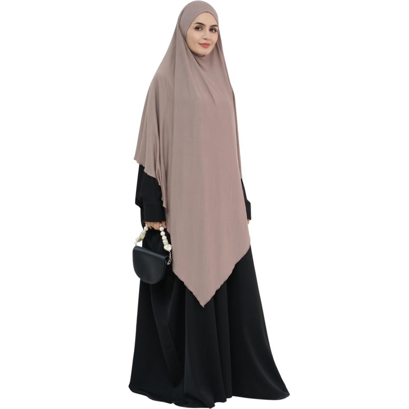 Khalat Muslim Stretch Hijab Solid Color Full Cover V-shaped Fashion Daily Prayer Mocha - Image 2