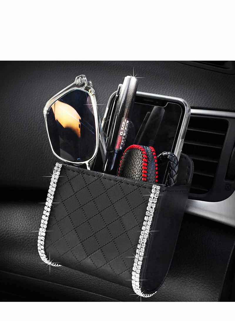 Excefore Car Air Vent Storage Bag Organizer Pocket Sunglass Holder Bling Mount Phone Coin Key Card Case with Hook, Black  - Image 3