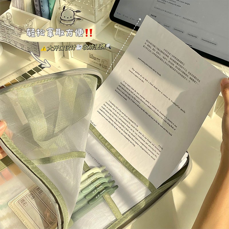 حقيبة تصنيف المواد ذات الفتحة الكبيرة على شكل L A4 حقيبة معلومات أربع طبقات سميكة من الشبك حقيبة تخزين أوراق الاختبار - Image 3
