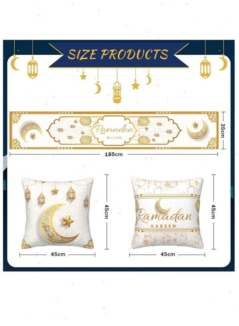 5-Piece Ramadan Decorations for Home Set - 1 Table Runner + 4 Cushion Covers, Perfect Festive Decor for Ramadan House - Image 3
