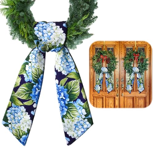 Jeere 2 Pcs Spring Wreath Sash for Front Door Hydrangea Wreath Satin Sash for Holiday Decor Garland Ribbon Accessories for Front Door Yard Window Doorway Indoor Outdoor Party Decoration 56" L x 4.5" W - Image 1