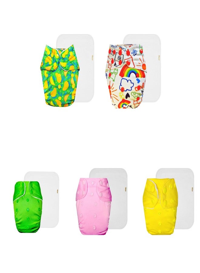 Dumbledo Premium Cloth Diaper with Cotton Insert (Pack of 5) | Dry Feel and Comfortable | Reusable & Washable | Easy to Clean | Everyday Diapering Essential | 3 Months - 3 Years | Unisex Baby - Image 1