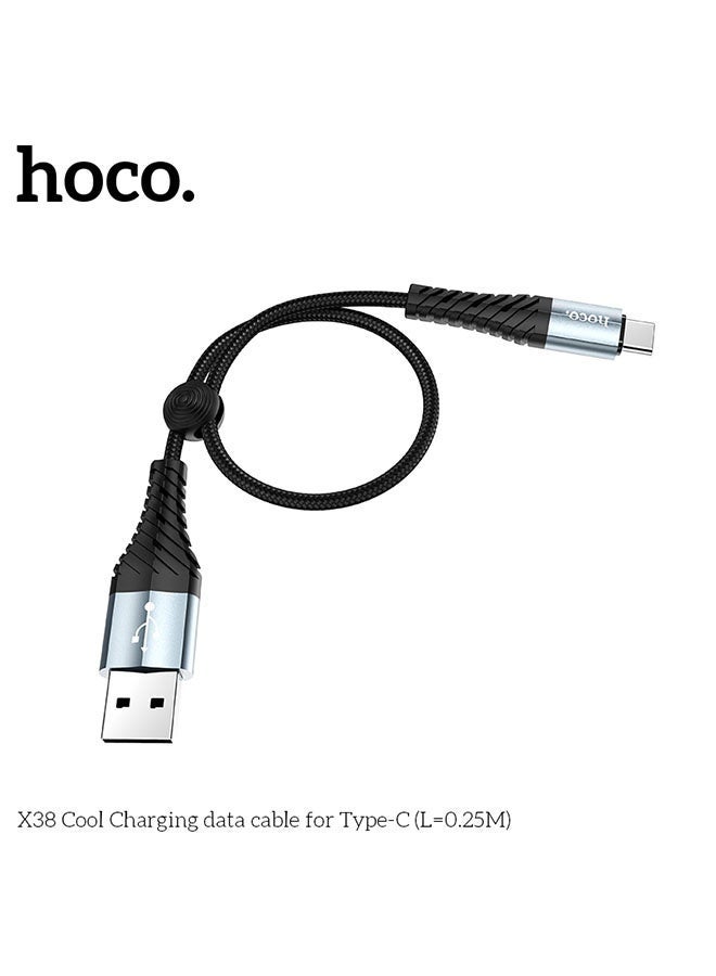 hoco. X38 Cool Type-C Charging Data Cable 0.25M – Ultra-Compact & Durable Fast Charging & Data Sync Cable – Perfect for Smartphones, Tablets, Power Banks, and More – Tangle-Free Design, Reliable Performance, and Portable Length for On-the-Go Use  - Image 3