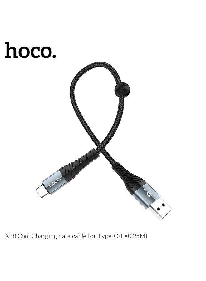 hoco. X38 Cool Type-C Charging Data Cable 0.25M – Ultra-Compact & Durable Fast Charging & Data Sync Cable – Perfect for Smartphones, Tablets, Power Banks, and More – Tangle-Free Design, Reliable Performance, and Portable Length for On-the-Go Use  - Image 4
