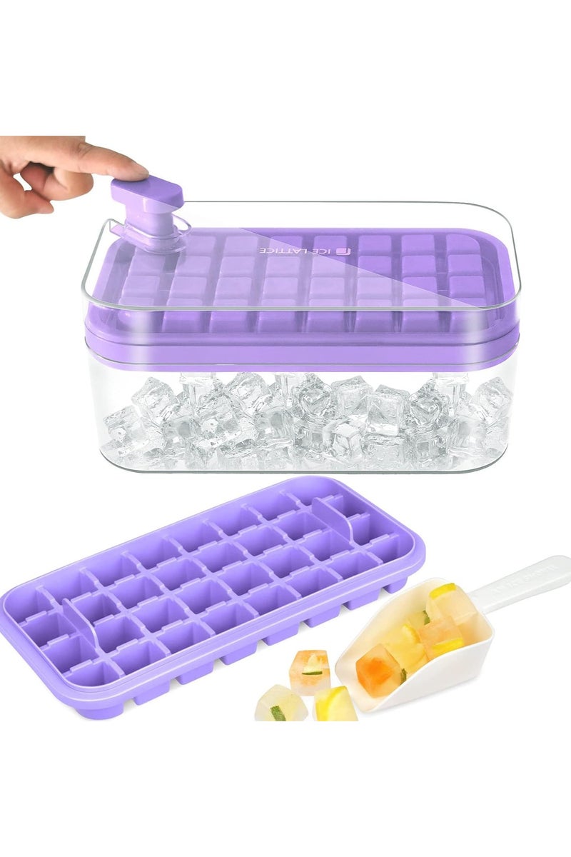 Beauenty Ice Cube Tray 64 Grids Ice Tray with Lid Easy-release Ice Cube Molds Ice Cube Trays for Freezer BPA Free Pressing Ice Cube Maker Ice Maker Tray with Bin for Beverage Coffee Fruit Yogurt (Purple) - Image 1
