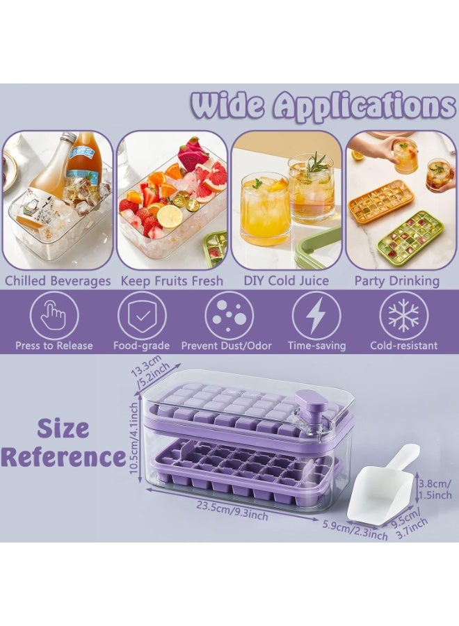 Beauenty Ice Cube Tray 64 Grids Ice Tray with Lid Easy-release Ice Cube Molds Ice Cube Trays for Freezer BPA Free Pressing Ice Cube Maker Ice Maker Tray with Bin for Beverage Coffee Fruit Yogurt (Purple) - Image 3