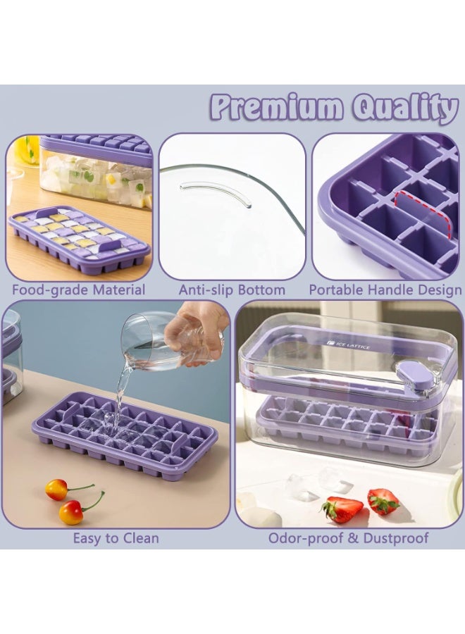 Beauenty Ice Cube Tray 64 Grids Ice Tray with Lid Easy-release Ice Cube Molds Ice Cube Trays for Freezer BPA Free Pressing Ice Cube Maker Ice Maker Tray with Bin for Beverage Coffee Fruit Yogurt (Purple) - Image 5