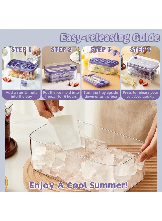 Beauenty Ice Cube Tray 64 Grids Ice Tray with Lid Easy-release Ice Cube Molds Ice Cube Trays for Freezer BPA Free Pressing Ice Cube Maker Ice Maker Tray with Bin for Beverage Coffee Fruit Yogurt (Purple) - Image 2
