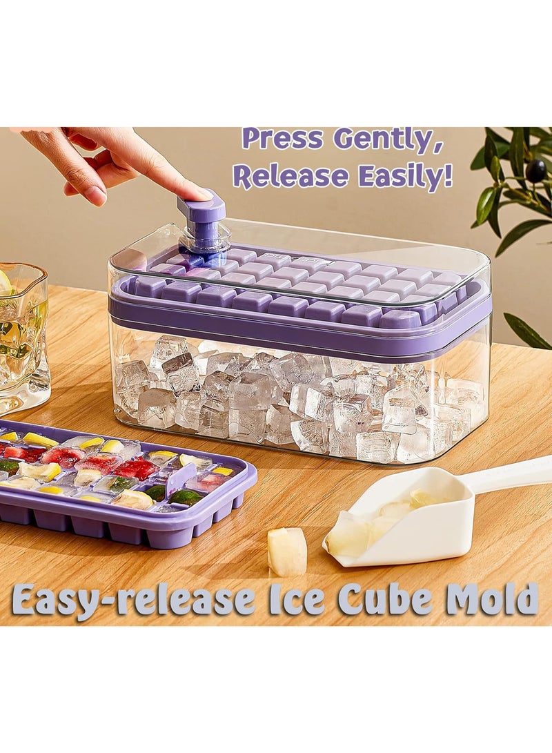 Beauenty Ice Cube Tray 64 Grids Ice Tray with Lid Easy-release Ice Cube Molds Ice Cube Trays for Freezer BPA Free Pressing Ice Cube Maker Ice Maker Tray with Bin for Beverage Coffee Fruit Yogurt (Purple) - Image 4