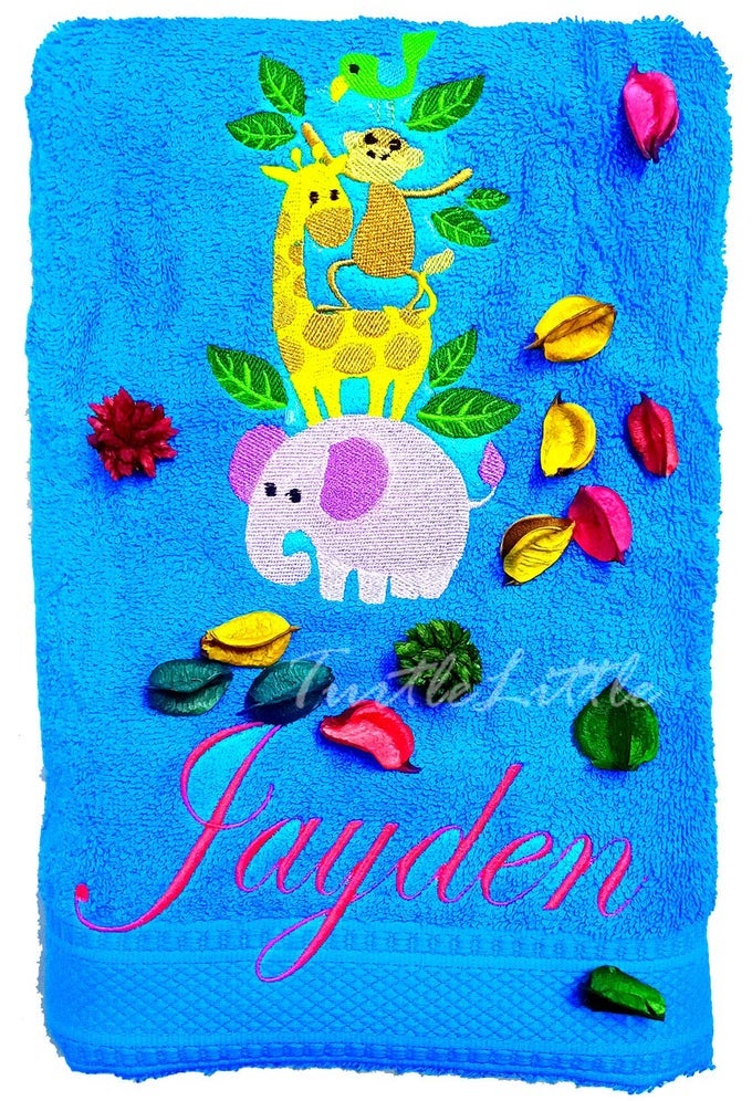 COTTON ANIMALS PERSONALISED KIDS BATH TOWEL 500 GSM SET OF 1 BLUE