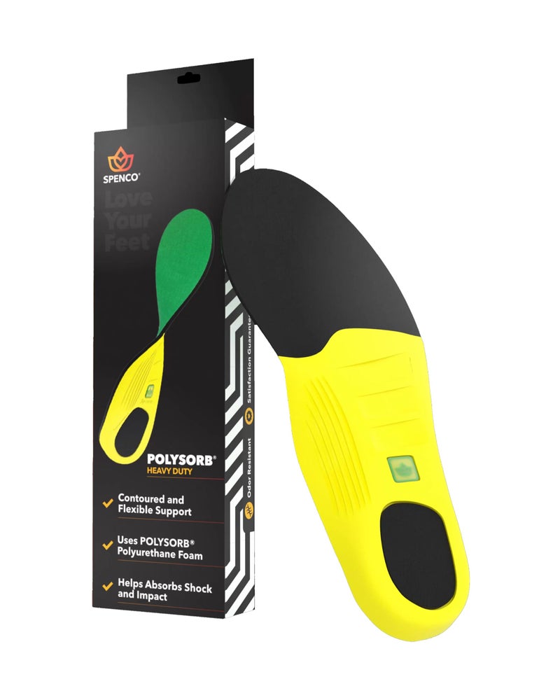 Spenco PolySorb Heavy Duty Insoles Performance Foam Shoe Inserts w 4Way Stretch Fabric SpenCore Layer for Shock Absorption Odor Control AllDay Comfort Stability Fits Most Shoes