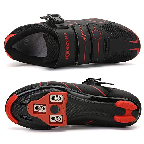 KESCOO Unisex Cycling Shoes Compatible with Peloton Indoor Road Bike Riding Shoes for Men and Women Delta Cleats Clip Outdoor Pedal, (Black-red, M8) - Image 2