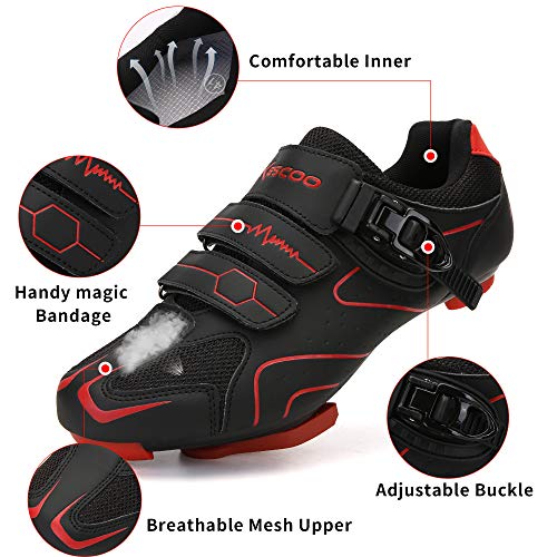KESCOO Unisex Cycling Shoes Compatible with Peloton Indoor Road Bike Riding Shoes for Men and Women Delta Cleats Clip Outdoor Pedal, (Black-red, M8) - Image 4