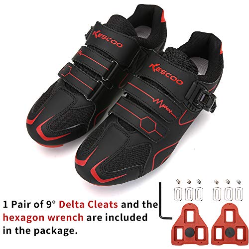 KESCOO Unisex Cycling Shoes Compatible with Peloton Indoor Road Bike Riding Shoes for Men and Women Delta Cleats Clip Outdoor Pedal, (Black-red, M8) - Image 3