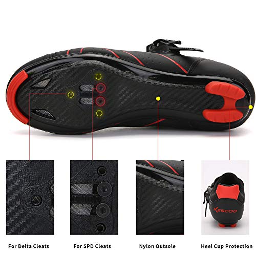 KESCOO Unisex Cycling Shoes Compatible with Peloton Indoor Road Bike Riding Shoes for Men and Women Delta Cleats Clip Outdoor Pedal, (Black-red, M8) - Image 5