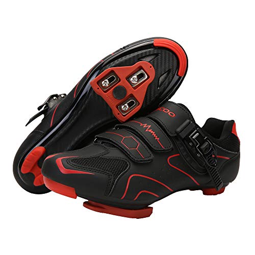 KESCOO Unisex Cycling Shoes Compatible with Peloton Indoor Road Bike Riding Shoes for Men and Women Delta Cleats Clip Outdoor Pedal, (Black-red, M8) - Image 1