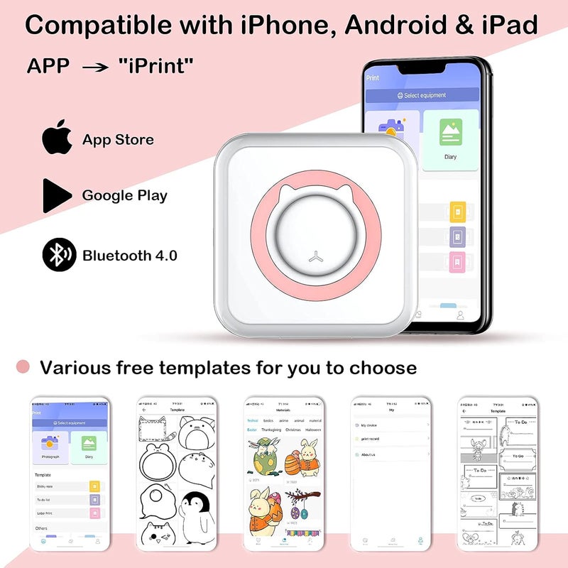 Luckam Mini Pocket Sticker Printer, Bluetooth Wireless Portable Mobile Printer Machine Thermal Printer for Notes, Memo, Photo, Pocket Label Receipt Printer Compatible with iOS & Android - Image 2
